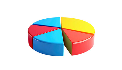 A vibrant, glossy pie chart, divided into colorful sections, set against a solid black background
