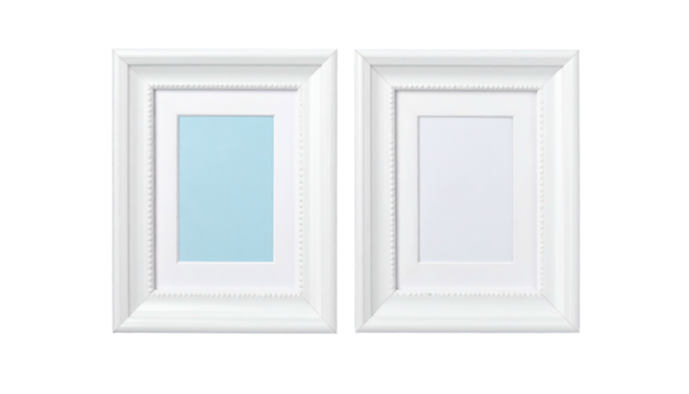 Two white frames, one with a light blue fill, isolated on black, casting slight shadows