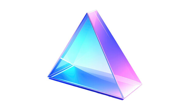 Translucent pyramid casting colorful, vivid gradients in pastel blue and pink on a black background