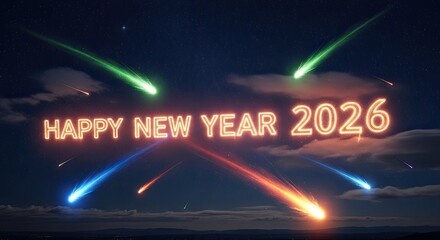 Happy New Year 2026 Celebration with Meteor Showers