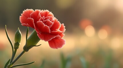 Vibrant red carnation blooms with soft bokeh background, symbolizing love and beauty