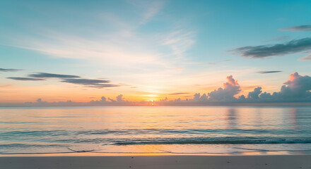 Serene Ocean Sunset with Pastel Sky and Gentle Waves Landscape
