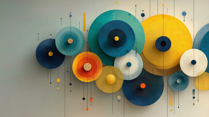 Abstract background with colorful textured circles and lines﻿