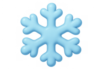 Blue snowflake 3d icon representing winter, cold weather, and festive holiday decorations with transparent background