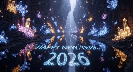 Happy New Year 2026 Celebration with Crystal Cave Reflections