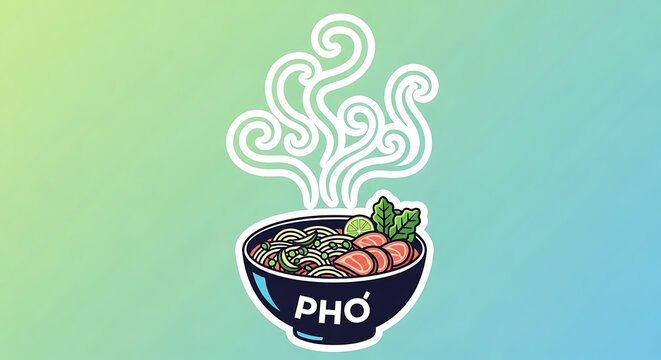Steaming bowl of delicious Vietnamese Pho noodle soup, a culinary delight