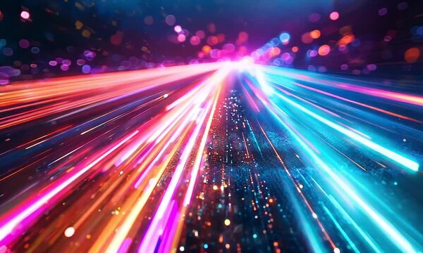 Abstract light speed and motion background with glowing lines of blue, pink, and orange colors. footage video animation background.&nbsp;&nbsp;&nbsp;&nbsp;&nbsp;&nbsp;&nbsp;&nbsp; 