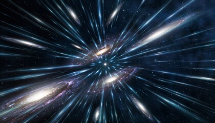 Fototapeta premium Dynamic Space Explosion in Deep Space with Bright Galaxies and Radiant Light Streaks