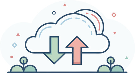 Dynamic cloud icon visually represents seamless data upload and download for modern business and technology concepts