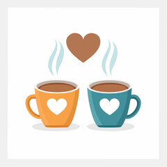 Two steaming mugs of hot chocolate with hearts on them, symbolizing love and warmth.