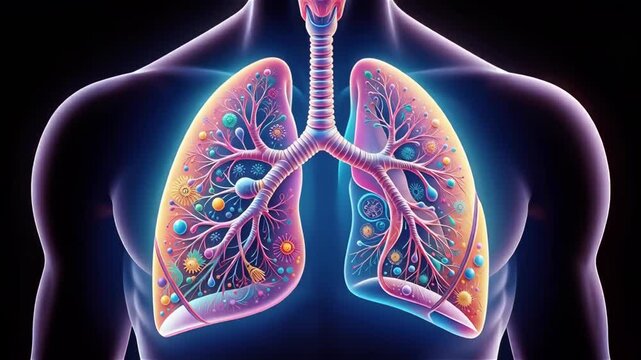 medical illustration human lung showcase concept. Vibrant Medical Illustration of Human Lung Showcases Intricate Details and Colorful Patterns in Respiratory System Anatomy