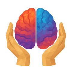 hand holding holding brain anatomy, illustration style
