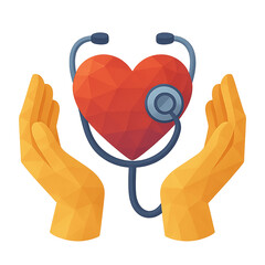 hand holding holding heart with stethoscope , illustration style
