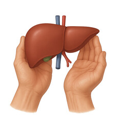 hand holding holding liver anatomy, illustration style