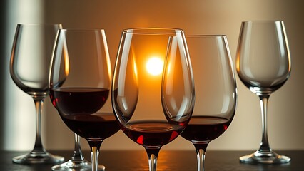 decade. Artistic visualization of wine glasses becoming more fragile with each decade marker, balancing enjoyment and health, bar promotions.