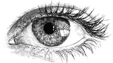 Fototapeta premium Detailed Black and White Human Eye Vector Illustration with Outline