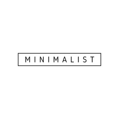 Word 'MINIMALIST' in a simple black rectangle on a clean white background 