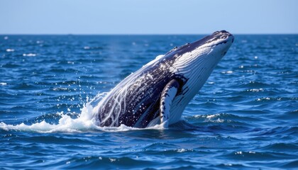 Fototapeta premium A clear and well defined image of a humpback whale breaching the water