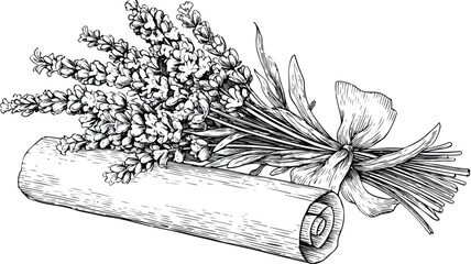 Elegant Lavender Flowers Bundle with Decorative Scroll Vector Illustration © Areena