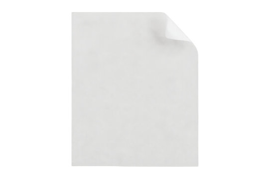 Blank white paper sheet with curled corner floating, offering clean empty space for text or design, transparent background