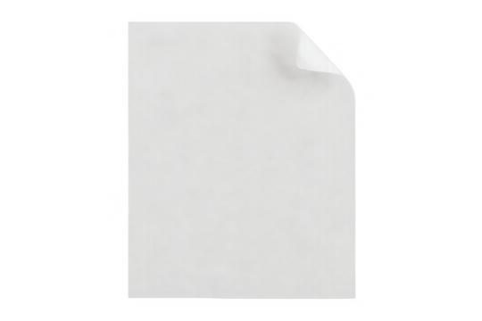 Blank white paper sheet with curled corner floating, offering clean empty space for text or design, transparent background