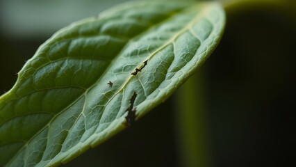 weakness. A macro photograph of a young leaf with intricate, damaged vein patterns, symbolizing hidden vulnerability. gardening catalogs.