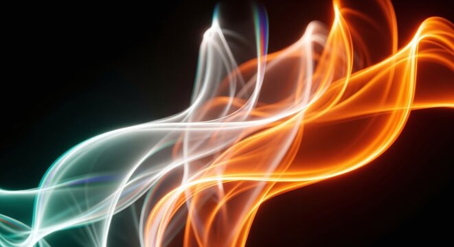 Flowing abstract smoke trails in orange and cyan on dark background