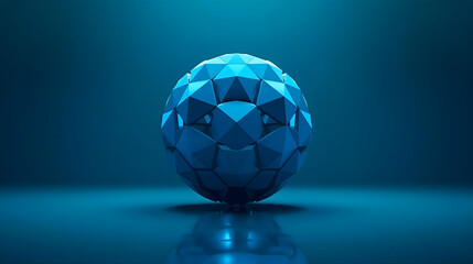 Fototapeta premium A stylized, geometric sphere composed of blue triangular facets, set against a gradient background.