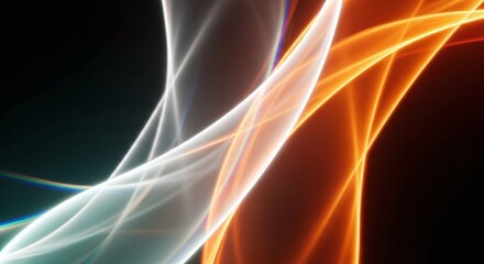 Abstract swirling light trails in blue and orange on black background