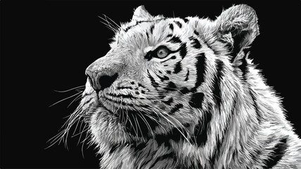 Majestic Tiger Drawing on Black and White Background Vector Illustration