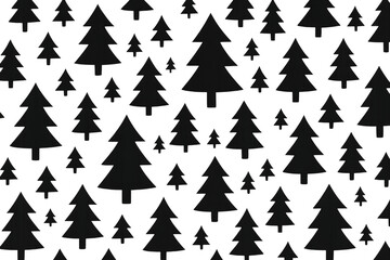 Repeating pattern of black stylized pine trees over a transparent background, perfect for winter and christmas themes