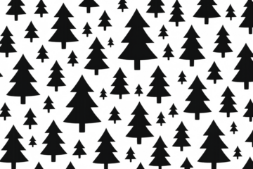 Repeating pattern of black stylized pine trees over a transparent background, perfect for winter and christmas themes