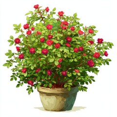 Vibrant Red Roses in Terracotta Pot Against White Background