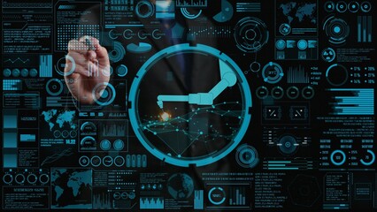 Explore the intersection of advanced robotics and data visualization in an industry setting, highlighting trends in automation and digital transformation. Cipher