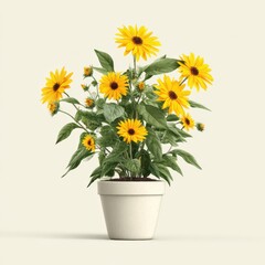 Vibrant Yellow Sunflowers in a Speckled White Pot