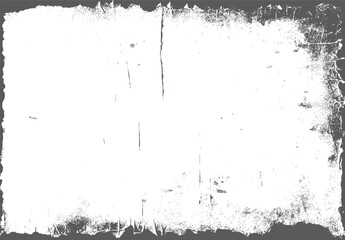 Distressed grunge border texture with rough edges and speckled gray pattern on white background vector