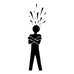 Frustrated stick figure with exploding head vector illustration of stress and mental breakdown isolated on white background