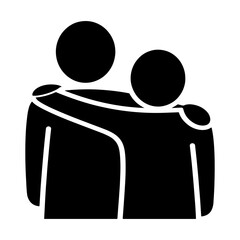 Icon of two people hugging a simple flat vector glyph isolated on white background for friendship or support concepts