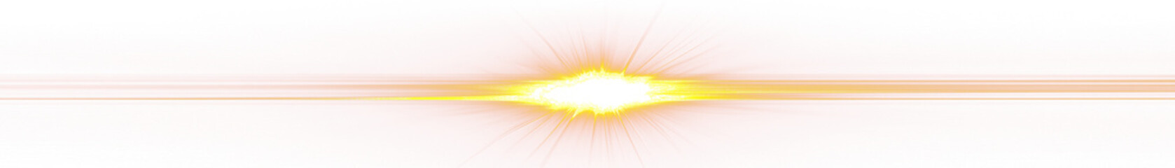 Golden lens flare with horizontal streaks isolated on transparent background
