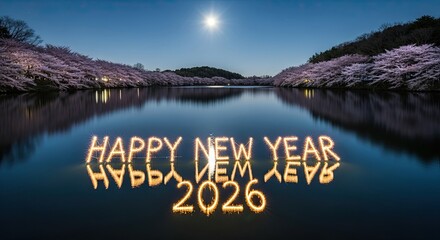Happy New Year 2026 Illuminated Festive Greeting Over Water