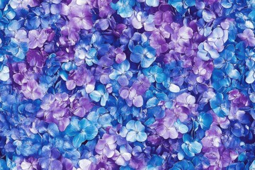 Obraz premium Vibrant Display of Hydrangea Petals in Shades of Blue and Purple Creating a Stunning Floral Mosaic