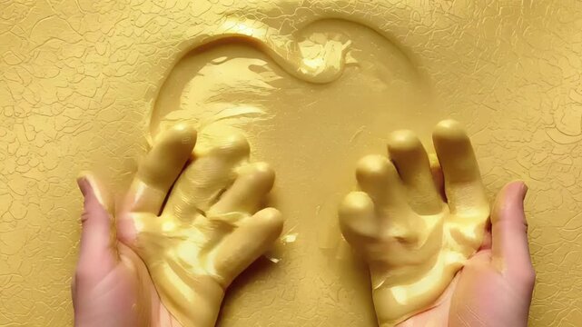 Hands Playing with Golden Slime: Sensory, Satisfying, and Abstract Art
