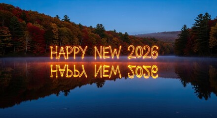 Happy New Year 2026 Lights Reflection on Lake