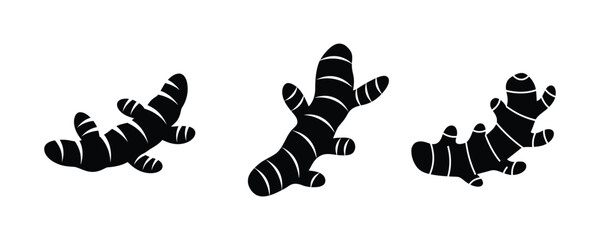 Black and White Ginger Root Collection Culinary Herb Icons and Illustrations