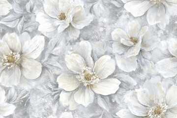 Elegant White Floral Patterns on a Soft Gray Background Perfect for Home Decor and Art Prints