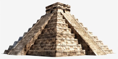 Majestic El Castillo pyramid at Chichen Itza in Yucatan Mexico, detailed architectural shot of ancient Mayan civilization landmark