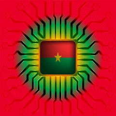 Burkina Faso Tech & Digital Progress - Vector Graphic of Flag on Microchip CPU Icon