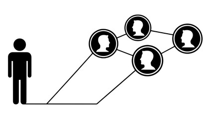 Human figure connected to social network icons simple flat vector illustration concept for communication and online connection