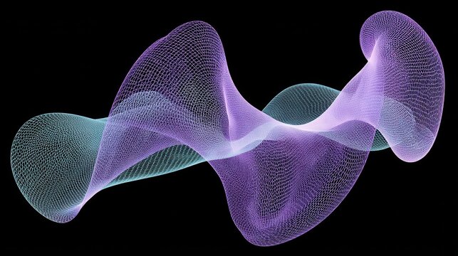 Abstract Wave Forms in Purple and Blue Wireframe Design