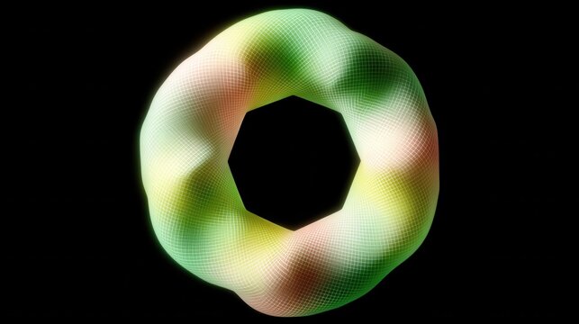 Abstract Colorful Torus Shape with Soft Mesh Texture on Black Background - Powered by Adobe